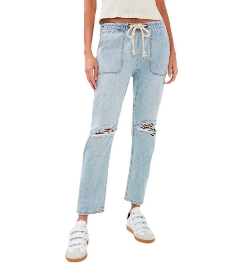 One Teaspoon Denim Joggers Medium Mid Rise Cropped Distressed Shabbies